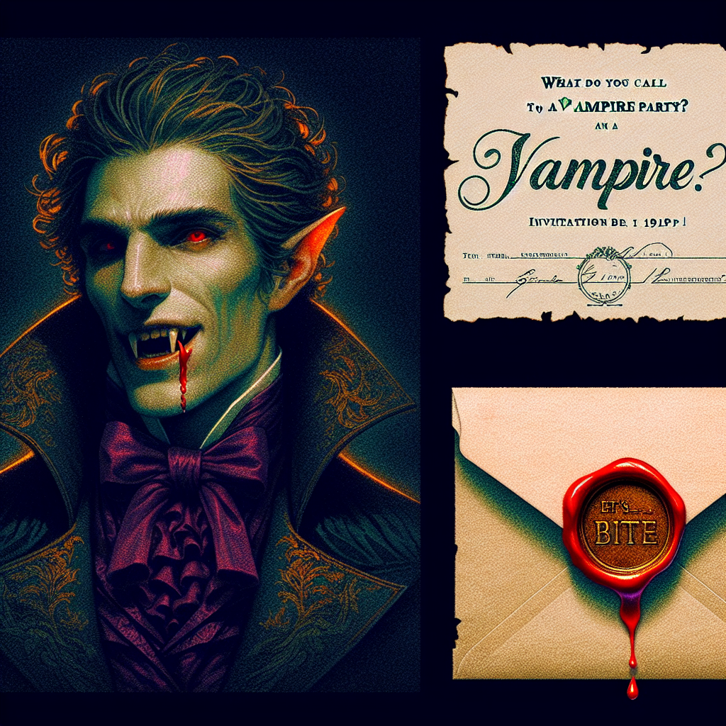 What do you call an invitation to a vampire party? An inBITEation! This pun cleverly replaces ‘invitation’ with ‘inBITEation’ tying in the vampire theme where biting is their signature move.